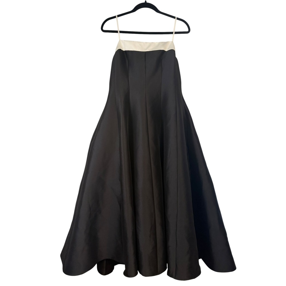 Betsy & Adam Black White Colorblock Satin Gown Formal Dress 14P